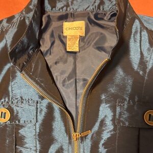 Chico's Black Satin Jacket with Gold Zipper